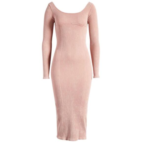 BDG Urban Outfitters Long Sleeve Ribbed Knit Midi Dress Pink Stretch Small NWT - Picture 1 of 16